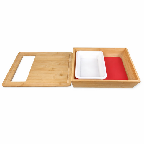 Bamboo Cutting Board Set with Colour-Coded Chopping Mats & Storage Tray – Hygienic Kitchen Food Prep System