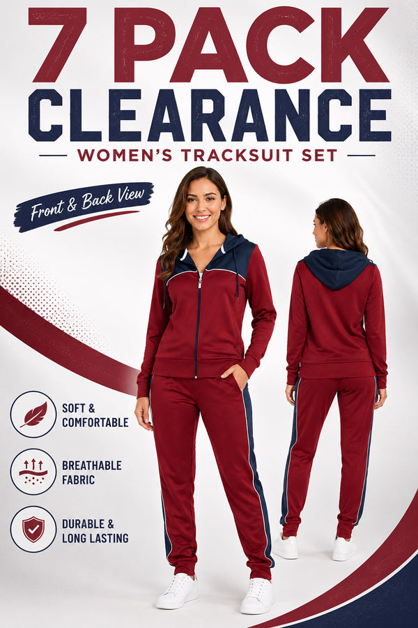 7 Pack Women’s Burgundy & Navy Hooded Tracksuit Set - From £4.99 Per Unit