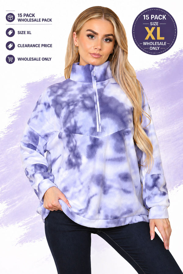 15 Pack Women’s Tie Dye Quarter Zip Fleece Pullover - XL