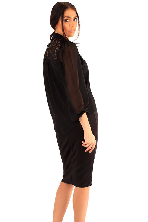 Women's Button-Up Blouse with Lace Shoulders