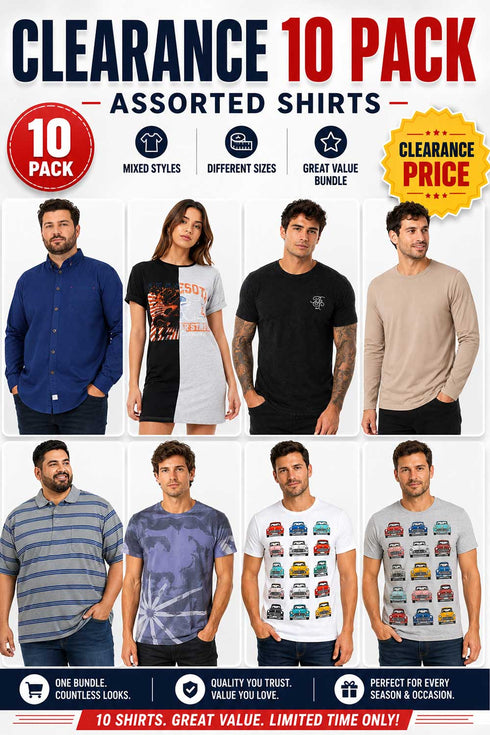 10 Pack Assorted Shirts Mixed Styles & Sizes - From £2.99 Per Unit