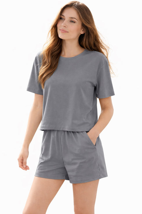 Women’s Polycotton Lounge-wear Set – 2 Piece T-Shirt & Shorts Co-Ord