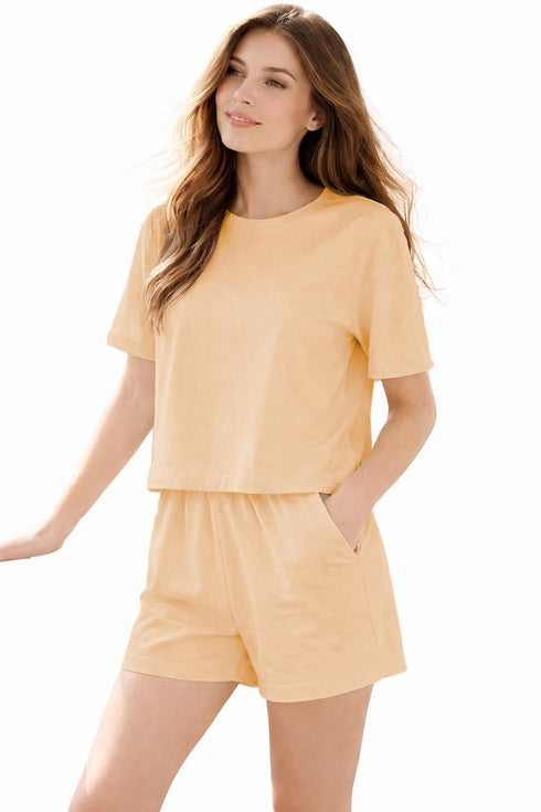 Women’s Polycotton Lounge-wear Set – 2 Piece T-Shirt & Shorts Co-Ord