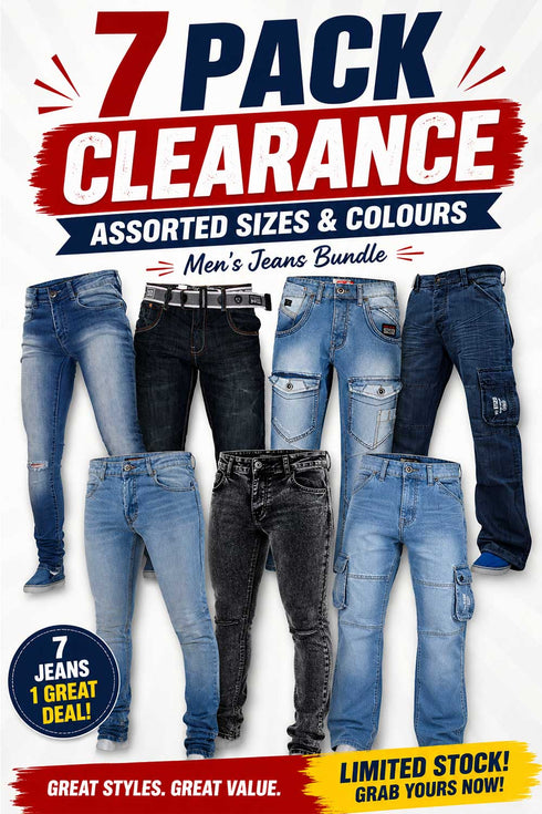 7 Pack Men’s Jeans Clearance Bundle Assorted Sizes & Colours - From £7.14 Per Unit