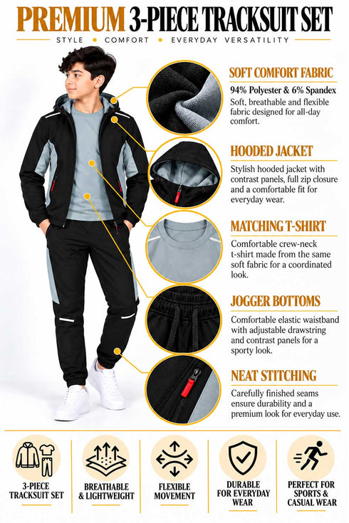 Kid's 3 Piece Water Resistant Tracksuit Set