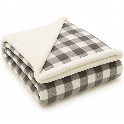 Plaid Sherpa Fleece Blanket | Reversible Sofa & Bed Throw