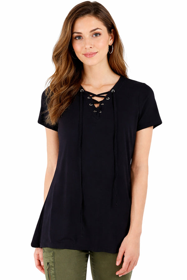 Womens Neck Fitted Drawstring Top