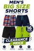 16 Pack Men’s Big Size Shorts Clearance - From £1.87 Per Unit