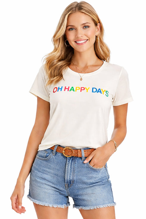 Womens Happy Day Printed Round Neck T-shirt