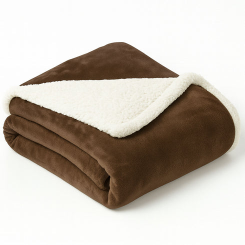 Reversible Sherpa Fleece Blanket | Plush Sofa & Bed Throw