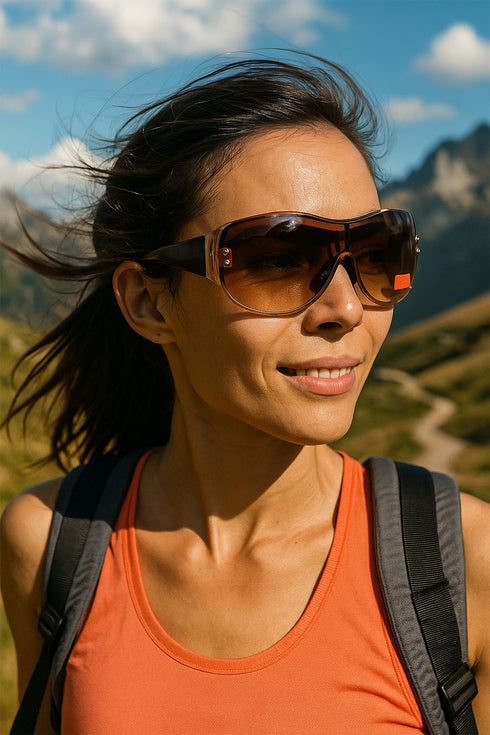 Stylish Oversized Shield Sunglasses – Brown Tinted UV Protection Shades