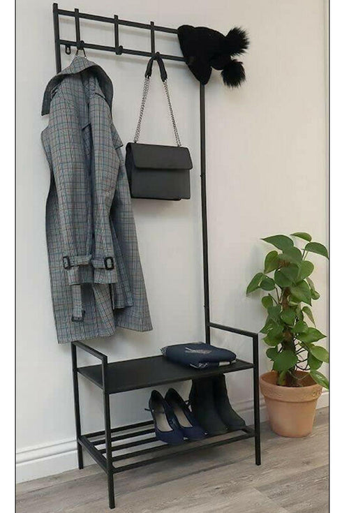 2-Tier Metal Coat Rack & Shoe Organizer
