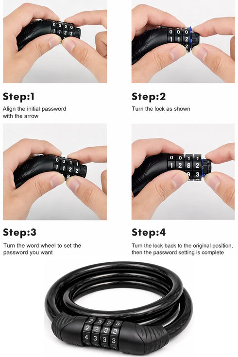 Bike Cable Lock with Combination 1.25m – Heavy Duty Anti-Theft