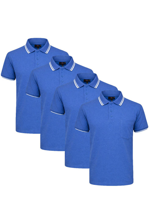 4 Pack Mens Plain Pique Tipping Collar T Shirts