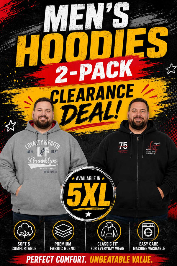 2 Pack Men’s Plus Size Pullover & Zip Up Hoodies - From £8.49 Per Unit