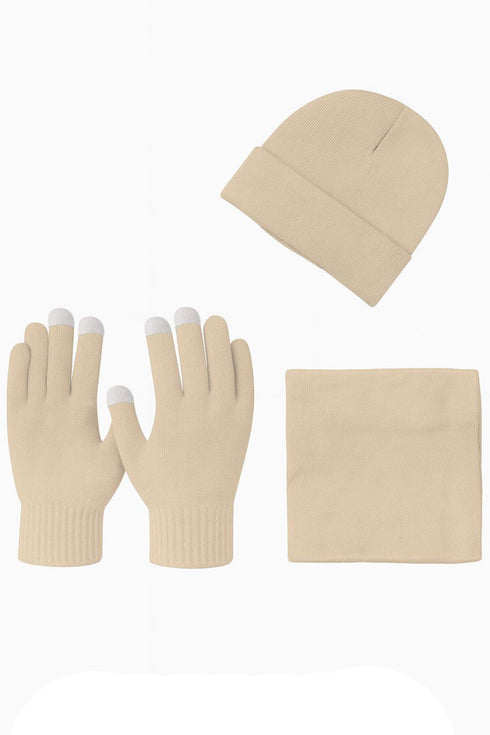 Unisex Winter Hat, Neck Warmer & Touchscreen Gloves Set – 3 Pieces Knit Cold Weather Accessories