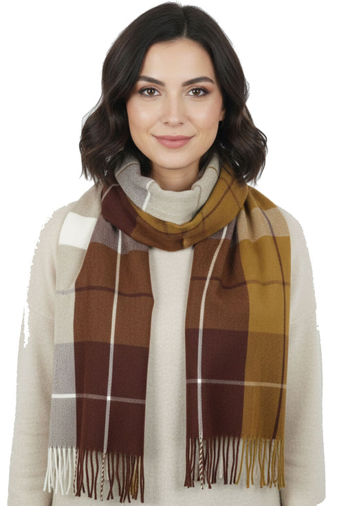 Women’s Checked Winter Scarf – Soft Tartan Blanket Wrap with Tassels