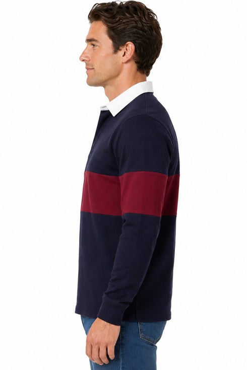 Men’s Long Sleeve Single Striped Rugby Polo Shirt