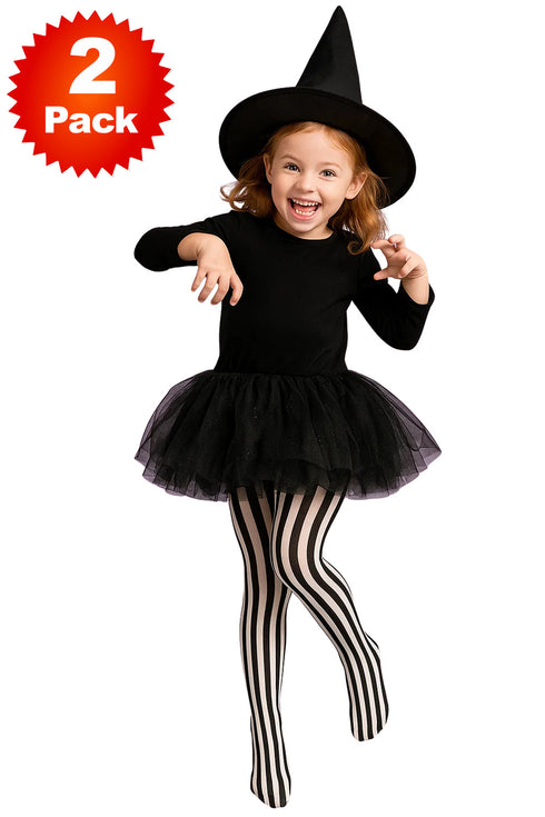Kids Black and White Striped Leggings | Halloween Costume Tights - 2/4 Pack