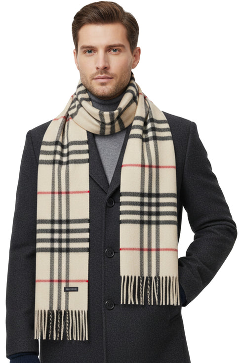 Long Wool Blend Muffler Scarf for Winter – Unisex Check Styles
