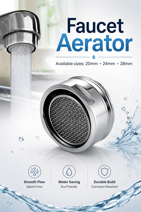 Chrome Tap Aerator | Faucet Aerator – Smooth Flow Replacement Nozzle, 20mm, 24mm & 28mm