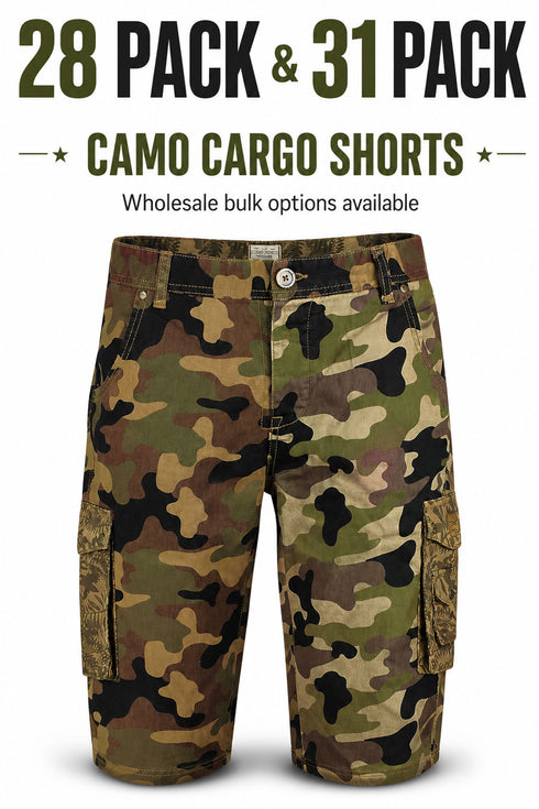 Men’s Camo Cargo Shorts Wholesale Bulk Reseller Lot - 28/31 Pack