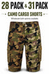 Men’s Camo Cargo Shorts Wholesale Bulk Reseller Lot - 28/31 Pack