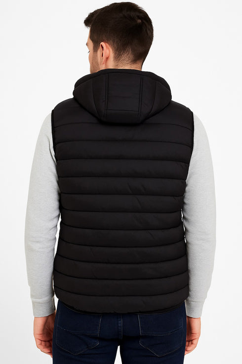 20 Pack Men’s Black Hooded Puffer Gilets – Bulk Bodywarmers M-3XL - £8.00 Per Unit