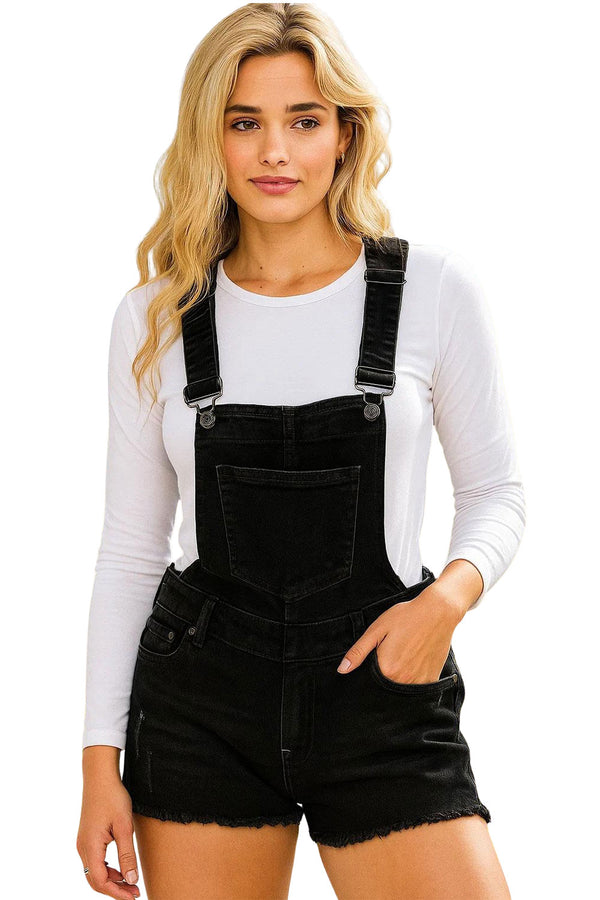 Ladies Black Denim Stretchable Dungaree
