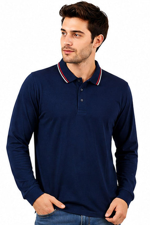 Men’s Long Sleeve Tipping Plain Polo Shirt