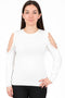 Ladies Cold Shoulder Ruffle Knit Top