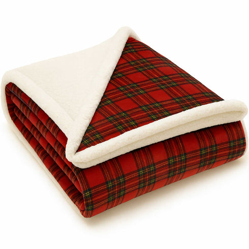 Plaid Sherpa Fleece Blanket | Reversible Sofa & Bed Throw