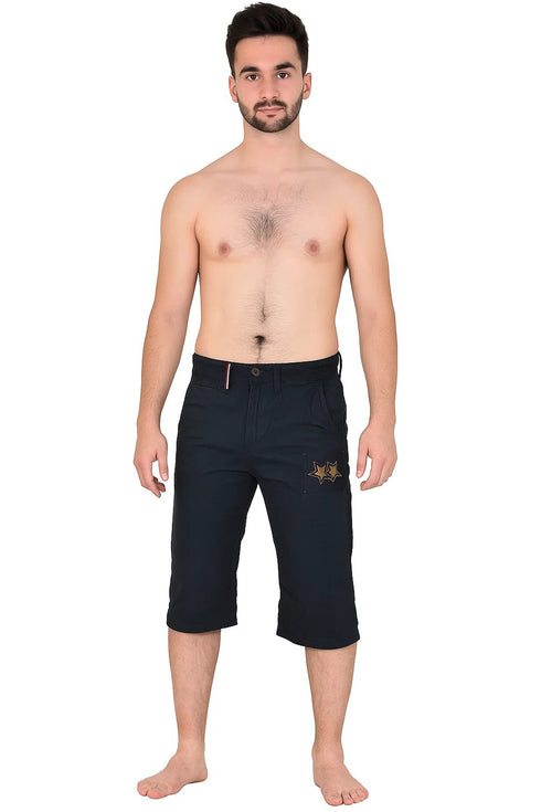 Men’s Knee-Length Shorts with Star Patch – Casual Cotton Summer Wear