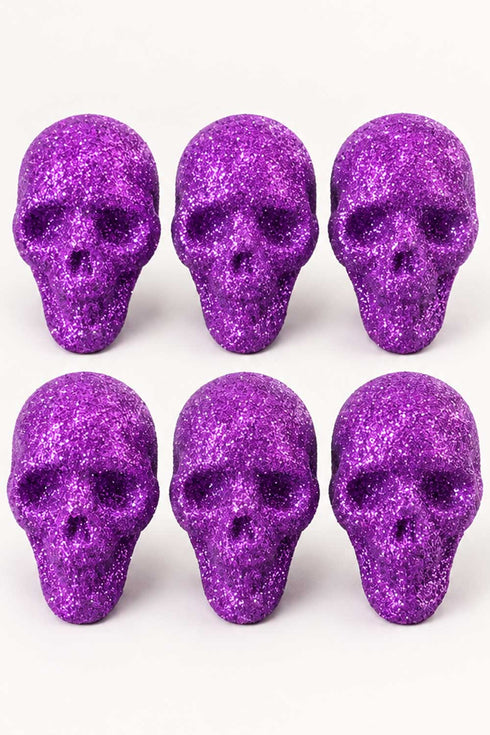 Purple Glitter Skull Decorations Multi Pack – Halloween Party Table and Shelf Decor