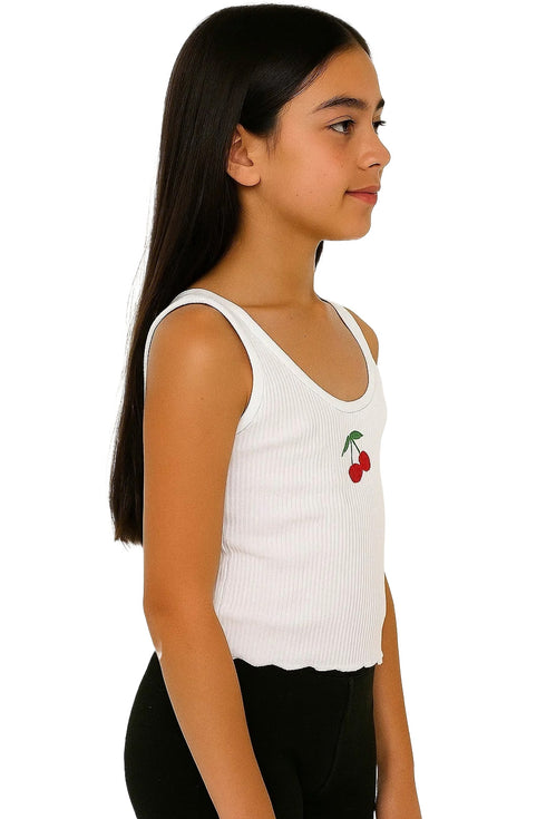 Kids Girls White Cherry Embroidered Sleeveless Crop Top | Age 10-12 Years