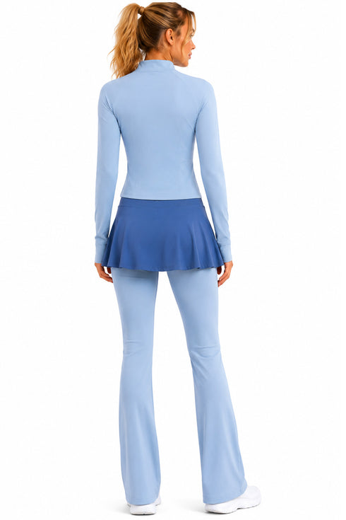 3 Piece Women’s Active-wear Set with Zip Jacket, Sports Bra & Skirt Leggings
