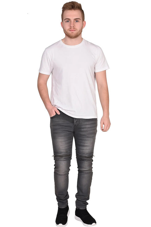 Men’s Grey Slim Fit Denim Jeans with Zipper Detailing – Stylish Casual Wear