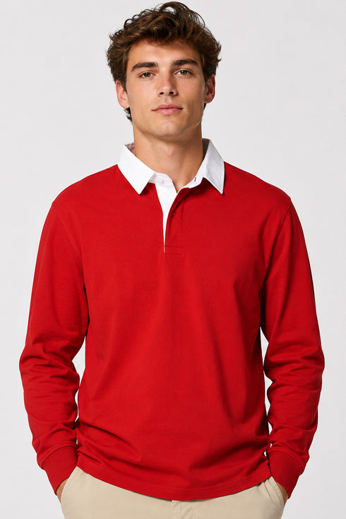 Men’s Long Sleeve Plain Rugby Polo Shirt