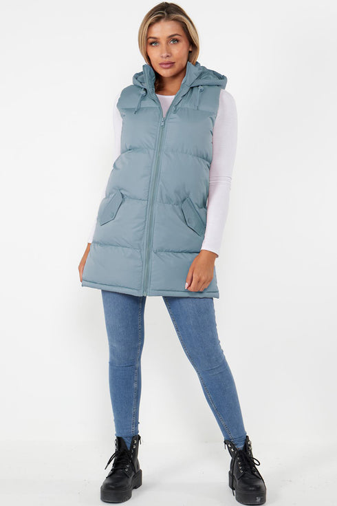 Ladies Longline Hooded Puffer Gilet
