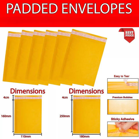 Gold Padded Bubble Envelopes Mail Bags - Multi Packs