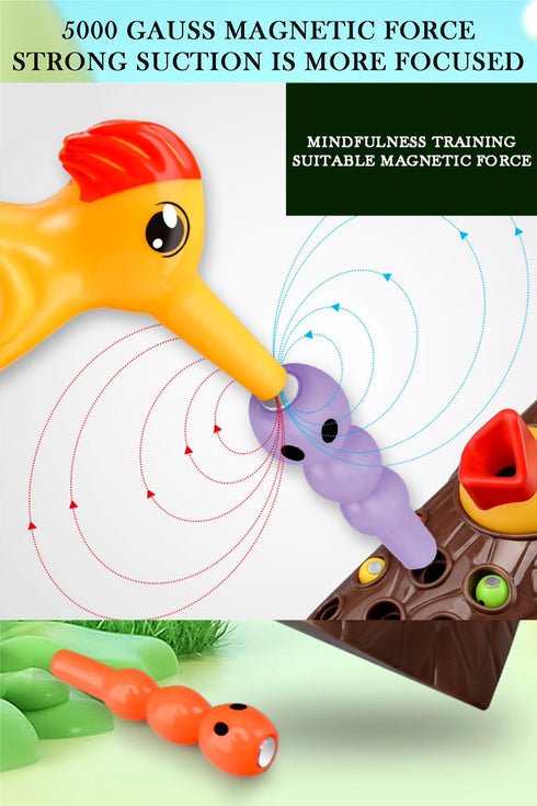 Wooden Magnetic Woodpecker Feeding Game | Preschool Learning Toy