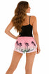 Women’s Palm Tree Print Summer Beach Shorts - Blue or Pink
