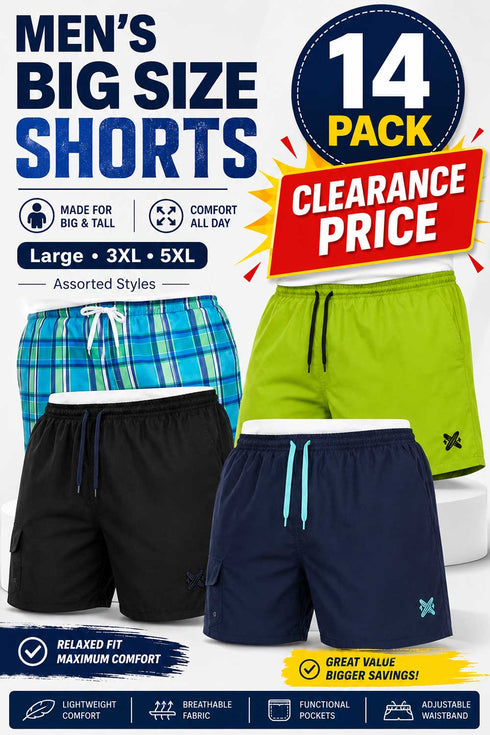14 Pack Men’s Big Size Shorts Clearance - From £1.78 Per Unit