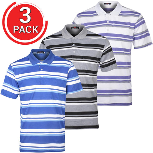 3 Pack Mens Striped Polo Collar Shirts