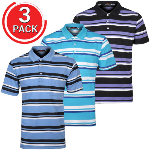 3 Pack Mens Striped Polo Collar Shirts