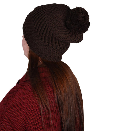 Women’s Chunky Knit Beanie Hat with Pom Pom – Winter Warm Bobble Hat