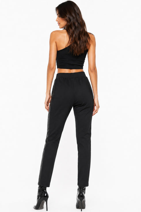 Women’s Black Panel Trousers with Quilted Knee Detail