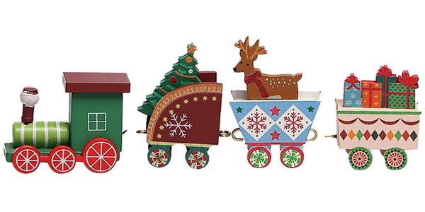 Christmas Wooden Train Ornaments Santa Snowman Decor Gift