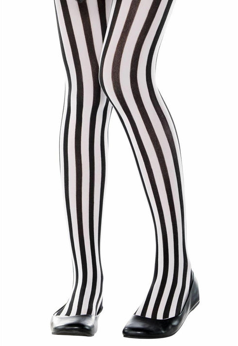 Kids Black and White Striped Leggings | Halloween Costume Tights - 2/4 Pack