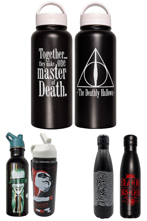 Printed Stainless Steel Water Bottle – Reusable Black Bottle with Harry Potter, Joker & Movie Designs
